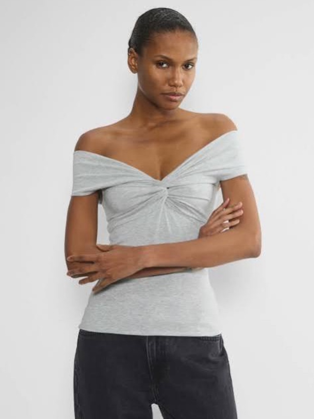 Aritzia Gray Twist-Front Tank Top